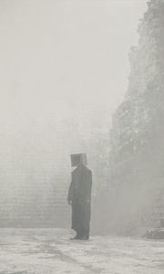 Preview wallpaper man, cube, coat, fog, fantasy, art