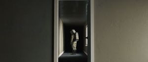 Preview wallpaper man, cube, cylinders, door, art