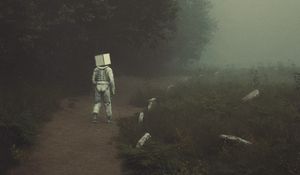 Preview wallpaper man, cube, fantasy, art, trail