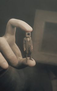 Preview wallpaper man, cube, fingers, hand, art