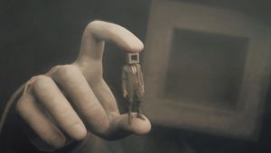 Preview wallpaper man, cube, fingers, hand, art