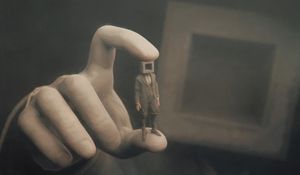 Preview wallpaper man, cube, fingers, hand, art