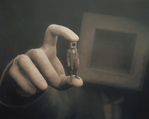 Preview wallpaper man, cube, fingers, hand, art