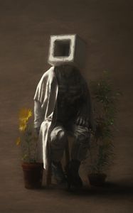 Preview wallpaper man, cube, flowers, art