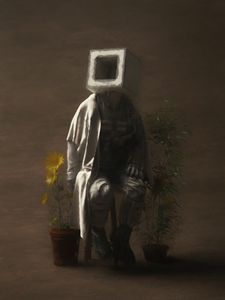 Preview wallpaper man, cube, flowers, art