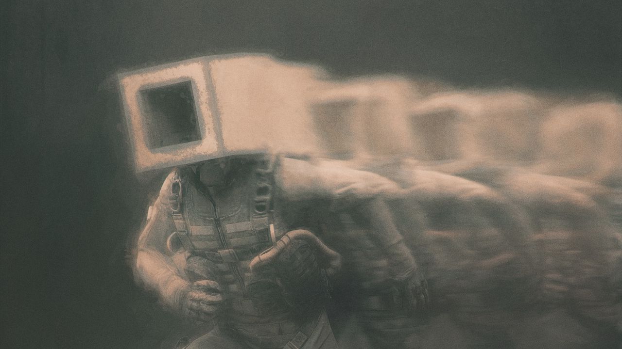 Wallpaper man, cube, fog, fantasy, art