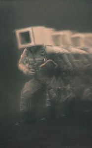 Preview wallpaper man, cube, fog, fantasy, art