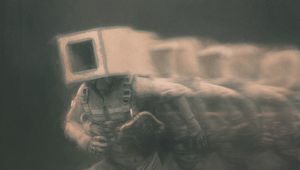 Preview wallpaper man, cube, fog, fantasy, art