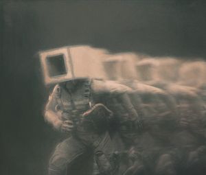 Preview wallpaper man, cube, fog, fantasy, art