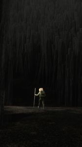 Preview wallpaper man, cube, forest, trees, dark, art