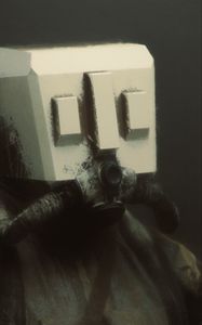 Preview wallpaper man, cube, gas mask, art