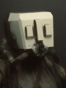 Preview wallpaper man, cube, gas mask, art