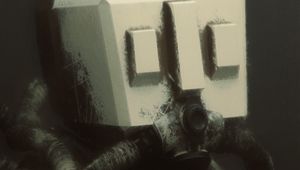 Preview wallpaper man, cube, gas mask, art