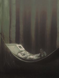 Preview wallpaper man, cube, hammock, fantasy, art