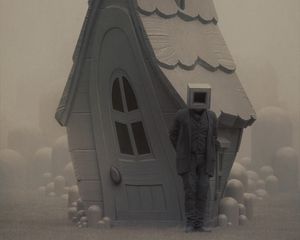Preview wallpaper man, cube, house, art