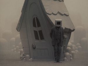 Preview wallpaper man, cube, house, fantasy, art