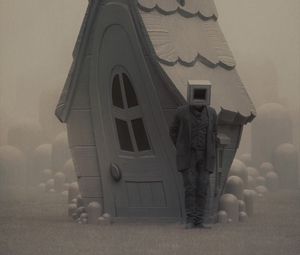Preview wallpaper man, cube, house, fantasy, art