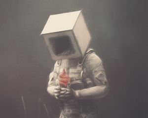 Preview wallpaper man, cube, ice cream, fantasy, art