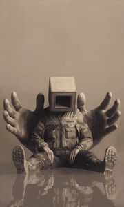 Preview wallpaper man, cube, pose, hands, art