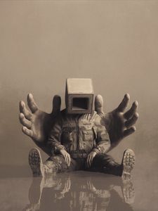 Preview wallpaper man, cube, pose, hands, art