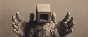 Preview wallpaper man, cube, pose, hands, art