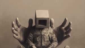 Preview wallpaper man, cube, pose, hands, art