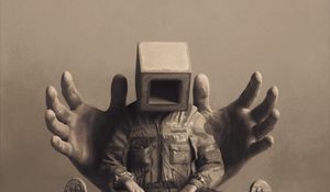 Preview wallpaper man, cube, pose, hands, art