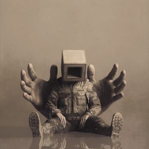Preview wallpaper man, cube, pose, hands, art