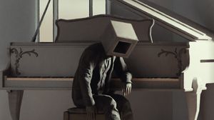 Preview wallpaper man, cube, pose, piano, art