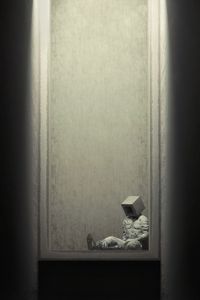 Preview wallpaper man, cube, pose, window, art