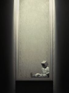 Preview wallpaper man, cube, pose, window, art