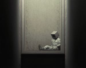 Preview wallpaper man, cube, pose, window, art