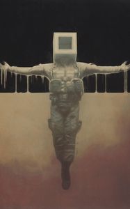 Preview wallpaper man, cube, pose, paint, fantasy, art