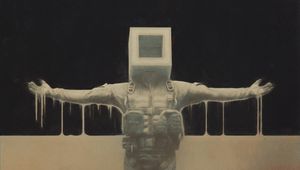 Preview wallpaper man, cube, pose, paint, fantasy, art