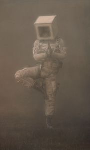 Preview wallpaper man, cube, pose, fantasy, art, fog