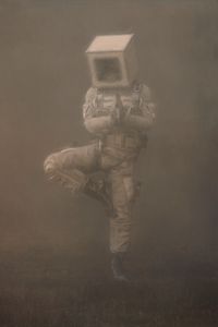 Preview wallpaper man, cube, pose, fantasy, art, fog