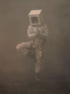 Preview wallpaper man, cube, pose, fantasy, art, fog