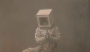 Preview wallpaper man, cube, pose, fantasy, art, fog