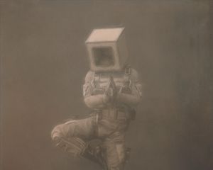 Preview wallpaper man, cube, pose, fantasy, art, fog