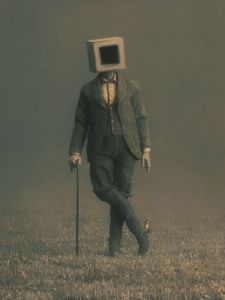 Preview wallpaper man, cube, pose, cane, fantasy, art