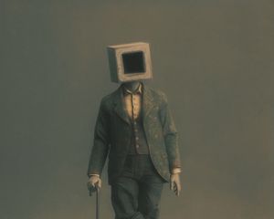 Preview wallpaper man, cube, pose, cane, fantasy, art