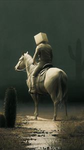Preview wallpaper man, cube, rider, horse, cacti, art