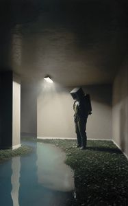 Preview wallpaper man, cube, room, water, art