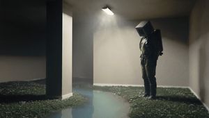 Preview wallpaper man, cube, room, water, art
