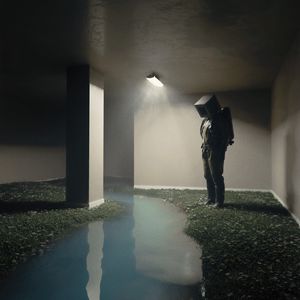 Preview wallpaper man, cube, room, water, art