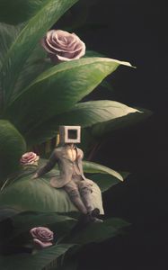 Preview wallpaper man, cube, roses, leaves, fantasy, art