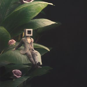 Preview wallpaper man, cube, roses, leaves, fantasy, art