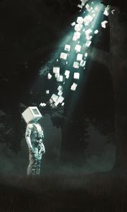 Preview wallpaper man, cube, shapes, light, fantasy, art