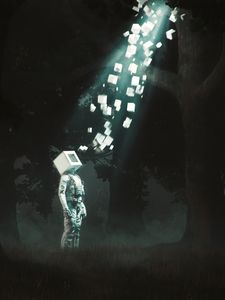 Preview wallpaper man, cube, shapes, light, fantasy, art