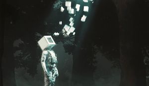 Preview wallpaper man, cube, shapes, light, fantasy, art